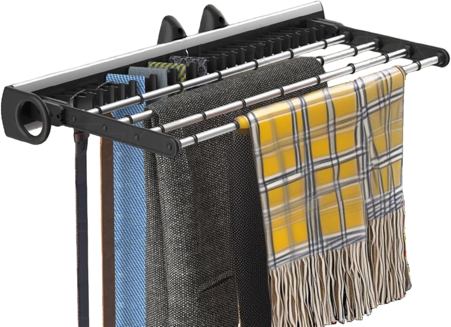 Slide Out Tie Rack for Closet, GWANLUKEJ Pull Out Tie Organizer for Men Up to 65 Ties Holder Side Mount Extending Closet Tie Scarf Belt Folding Hanger Multifuction Storage，Width 17.8in