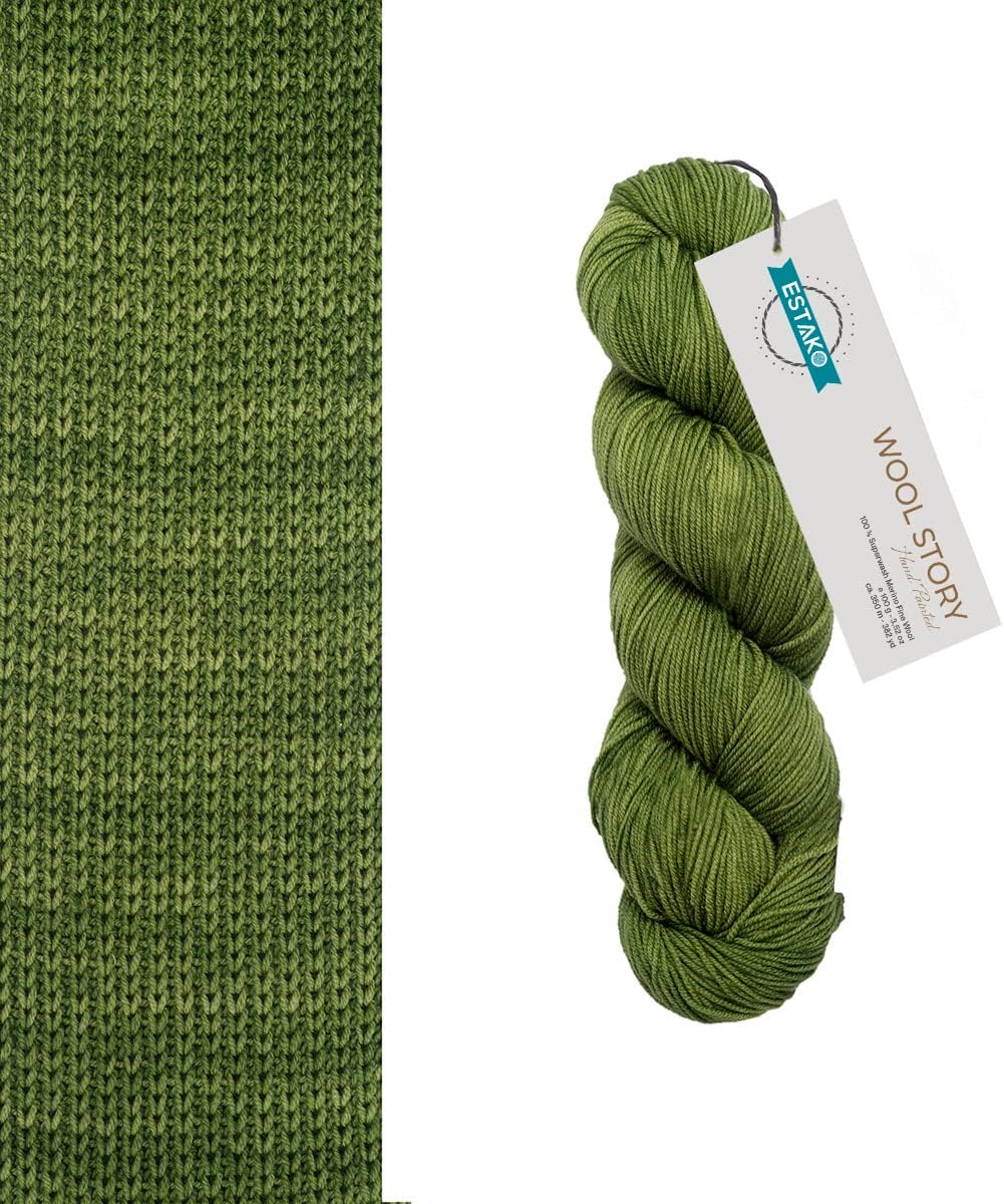 Estako Wool Story Hand Painted 100% Superwash Merino Wool. Super Fino (1) / 3.52 Oz - 100 gr / 382 Yard - 350 mt (7817 - Jade Green)