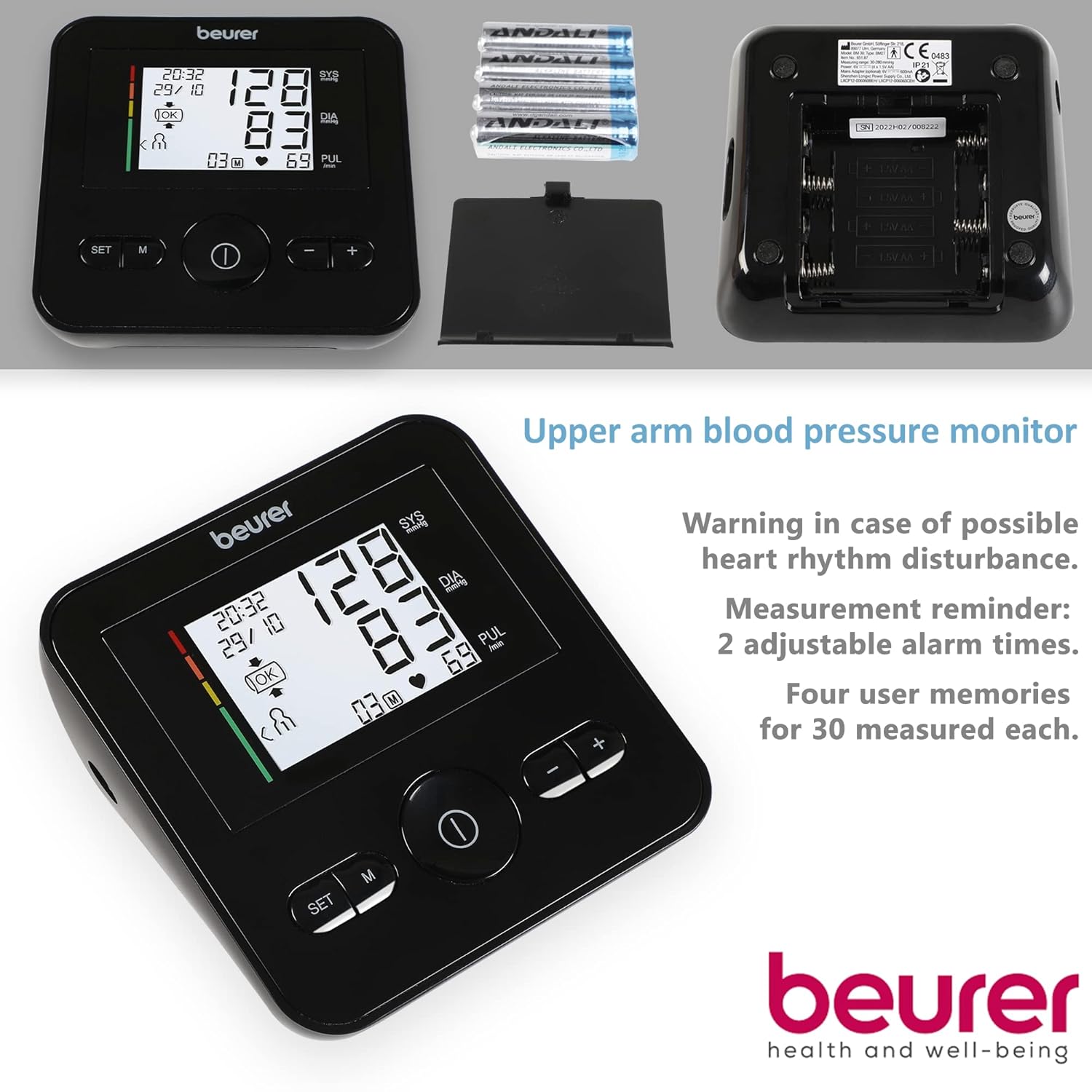 Beurer BM30 Fully Automatic Arm Blood Pressure Monitor (Black)/Advance Measurement Technology/Large Display/Adjustable Cuff/Risk Indicator Beurer BM30 Fully Automatic Arm Blood Pressure Monitor (Black)/Advance Measurement Technology/Large Display/Adjustable Cuff/Risk Indicator