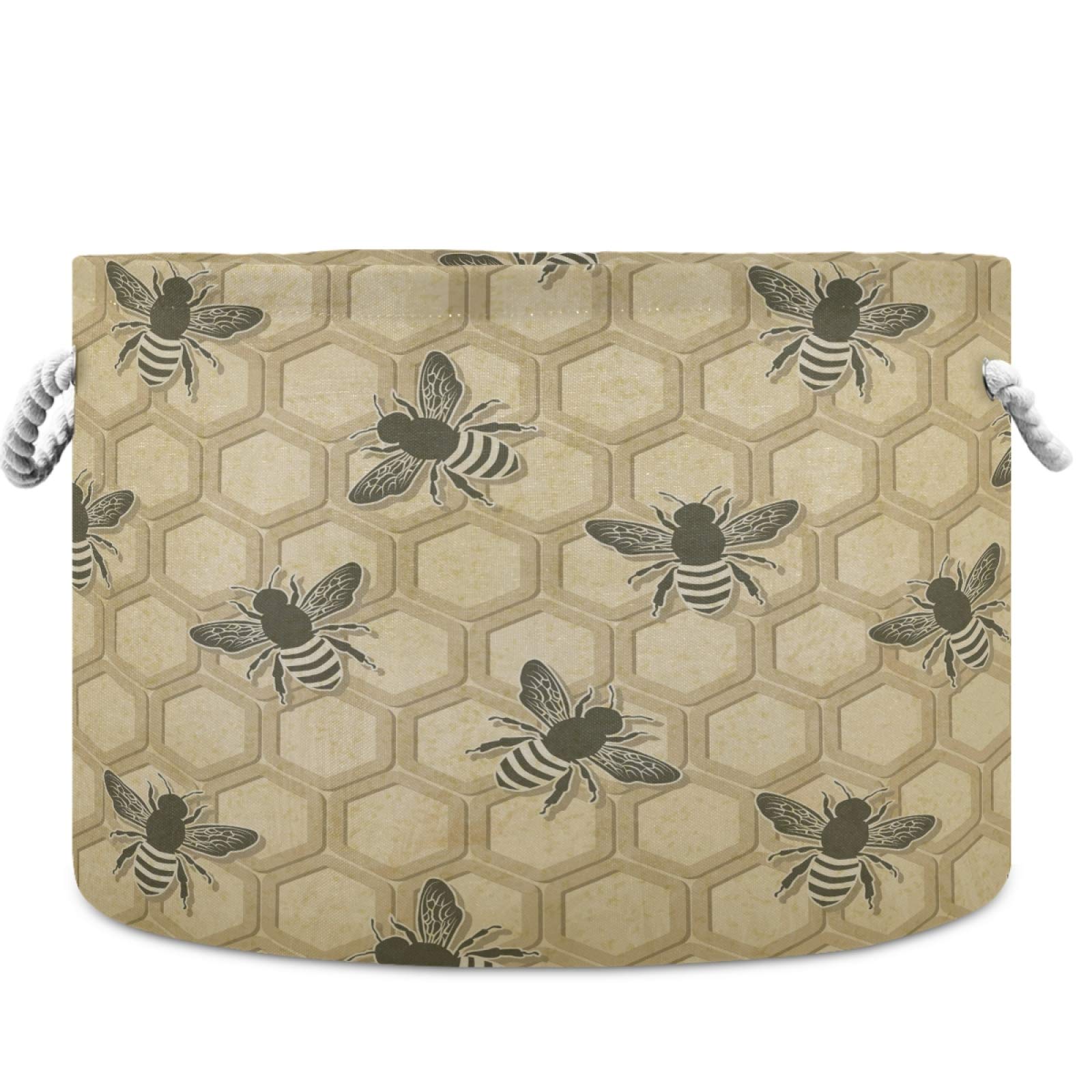 Visesunny Cute Bee Pattern Laundry Basket - Collapsible Fabric Storage Bin, 20x20x14 Inches, Water-Resistant