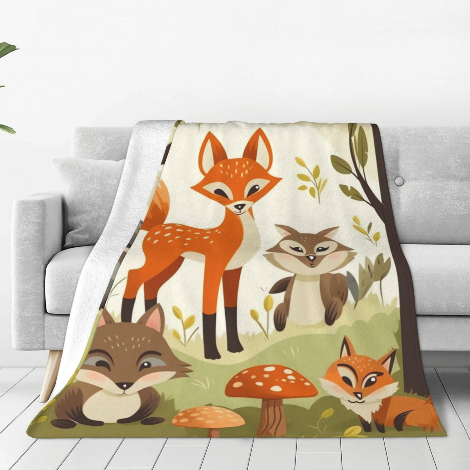 Couverture en micro polaire 127 cm imprimé animal de la forêt pour lit et canapé