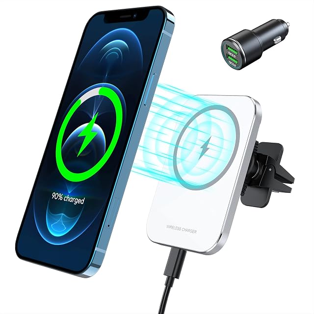 Mag-Safe Wireless Car Charger Mount, Magnetic Fast Charging for iPhone 13 Pro Max/13 Pro/13/13 Mini/12/12 Pro Max/12 Pro/12 Mini, Air Vent Dashboard Car Holder Magnet Phone Dock Stand Charger