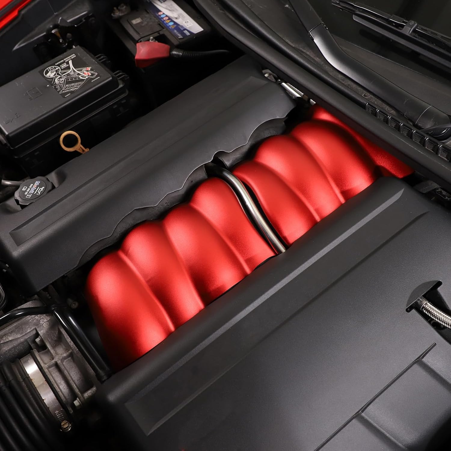 Engine Shroud Cover Panel Trims Cover Compatible with Chevy Corvette C6 2005-2013, Aluminum Car Fuel Engine Trim Covers Accessories (red)