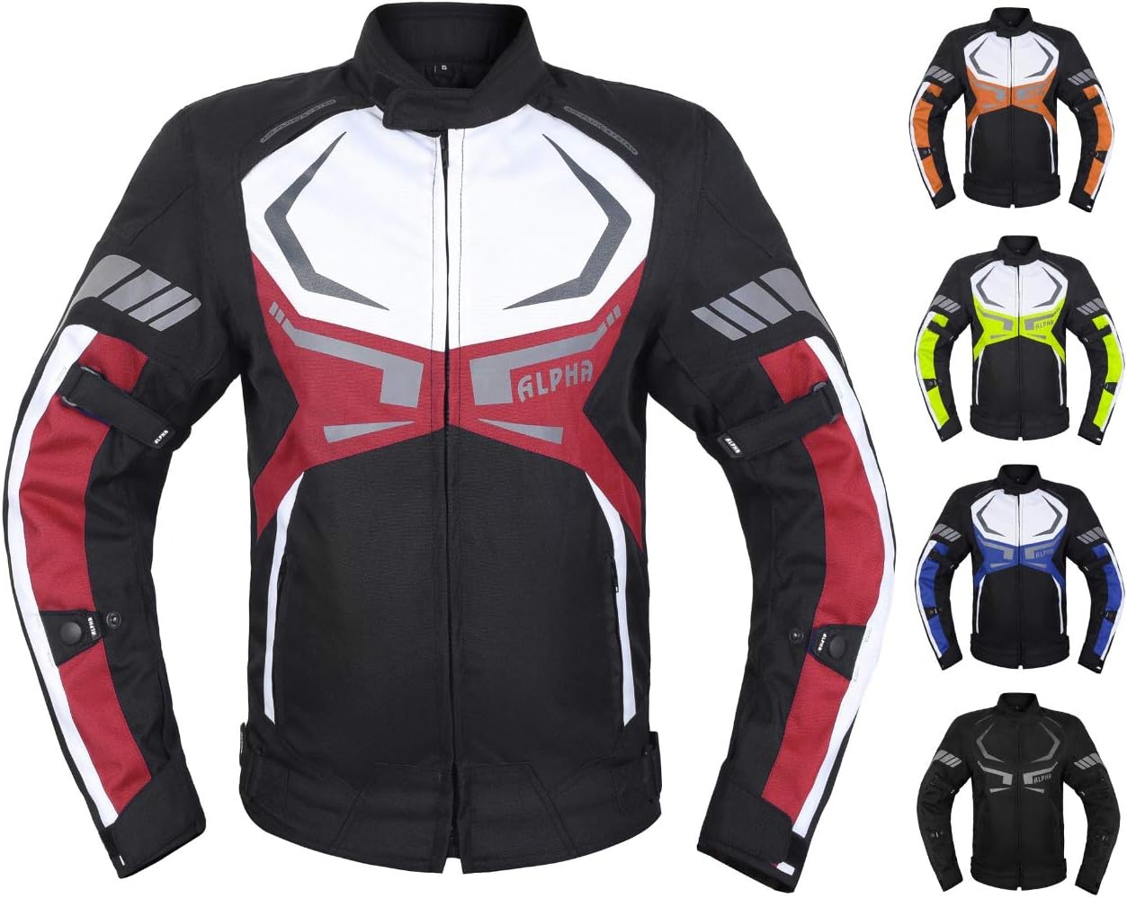 MOTORCYCLE JACKET MENS CE ARMORED BIKERS RIDING RACING WATERPROOF ALL SEASON JACKET (RED, 2X-LARGE)