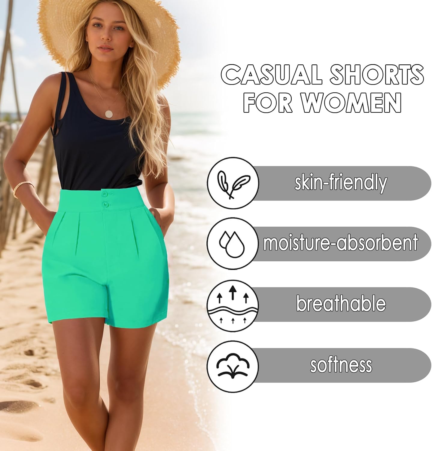 XinYangNi Women's Casual High Waisted Wide Leg Bermuda Shorts Summer Pleated Dressy Shorts with Pockets - Image 4