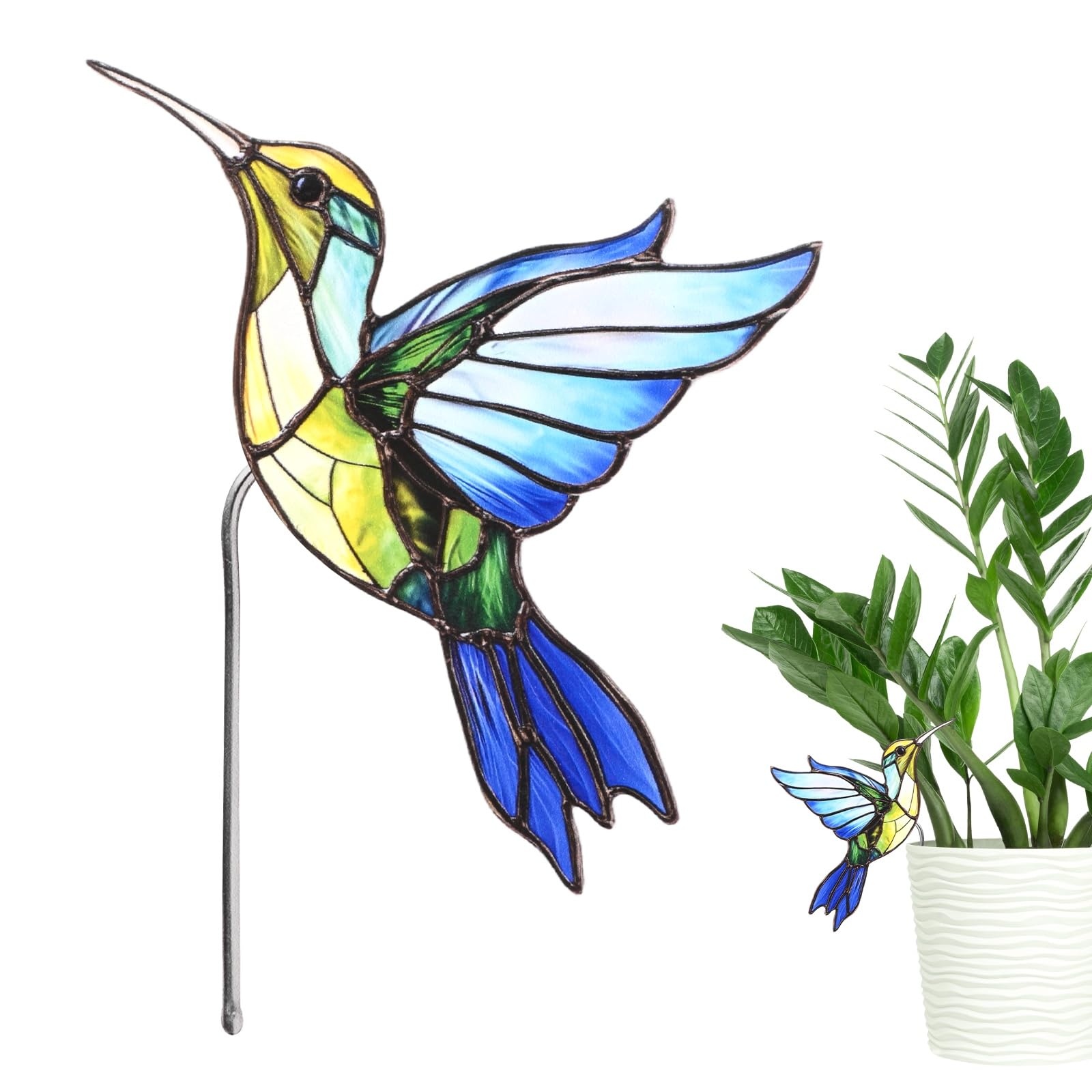 M METERXITY 1-Pack Bird Flower Pot Huggers, 2.8" Acrylic Hummingbird Garden Stakes for Planter Hanger Decor/Bonsai Ornaments Edge Accessories, Cute Animal Bird Statue [Bird 14]