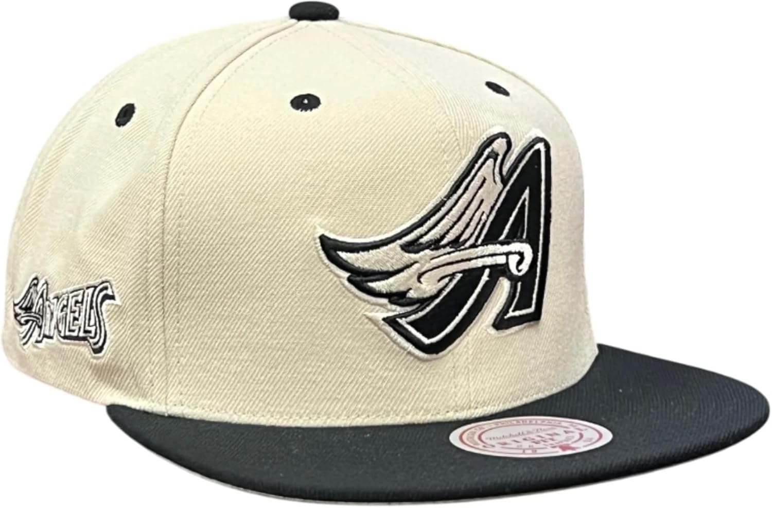 Mitchell & Ness Los Angeles Angels MLB Evergreen Coop Snapback Hat Cap, Cream/Black