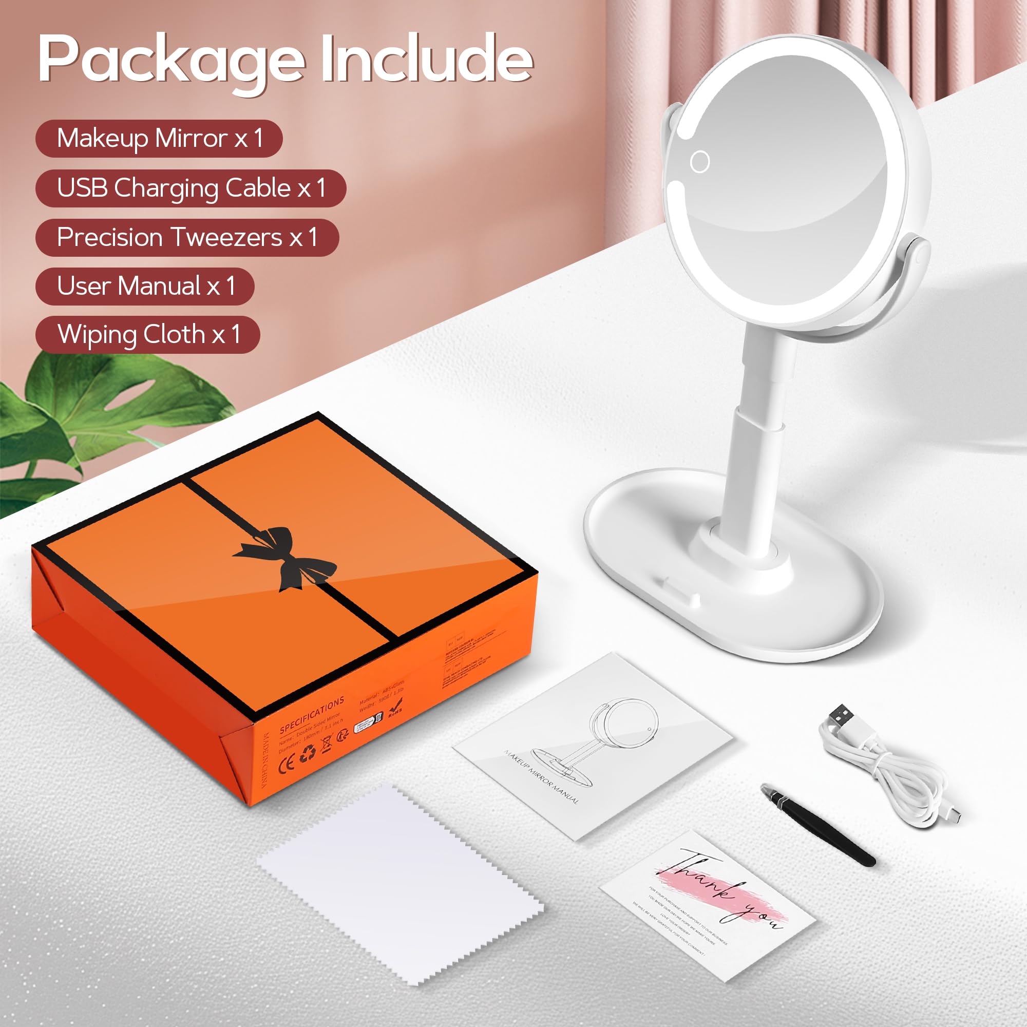 B Beauty Planet Miroir de Maquillage Éclairé 30X LED 3 Couleurs Intensité Variable Réglable en Hauteur Miroir Cosmétique 2 Côtés Blanc