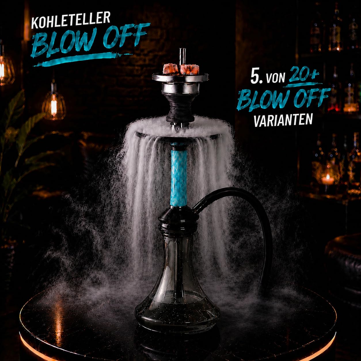 Motion 2.0 I Shisha Komplett-Set mit Travelbag I 20+ Blow-Off Varianten I 40 cm Mini Edelstahl Shisha I Travelbag, Bowl, Steinkopf mit Kaminaufsatz, Silikonschlauch, Mundstück, Zange I