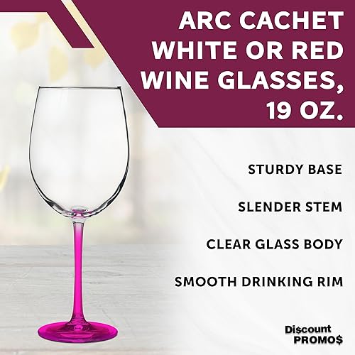 Miniatura 3 de DISCOUNT PROMOS ARC Cachet Copas de vino blanco de 19 onzas, juego de 10, paquete a granel, recuerdos de boda, regalos personalizados, color rosa