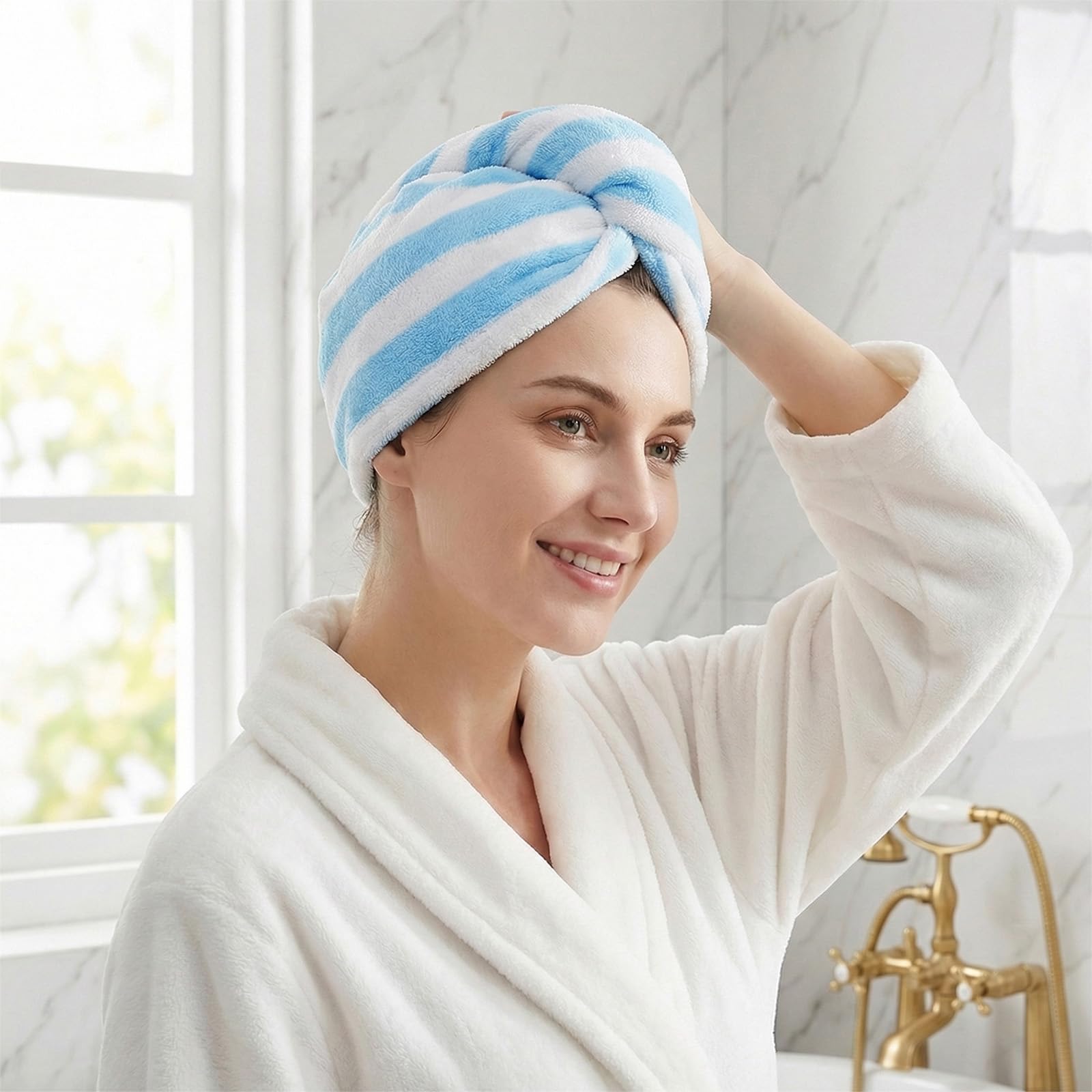 Toalla turbante suave para el cabello, toalla de secado de pelo, botón para absorber el cabello de secado rápido, turbante de microfibra para el cabello largo y rizado para mujer (gris y rosa) — view 12