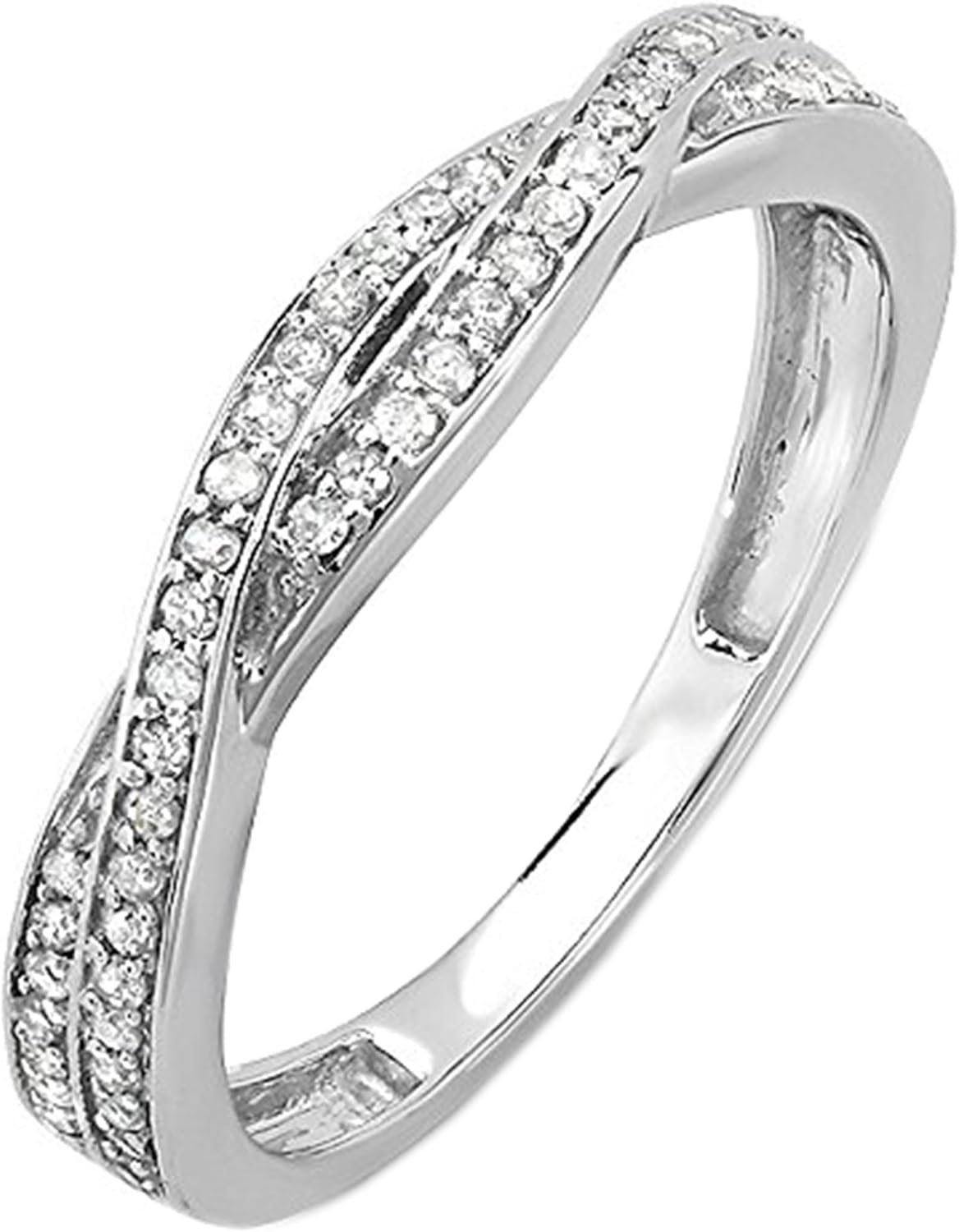 Dazzlingrock Collection 0.25 Ctw 10K Real Solid Gold Round Natural Diamond Anniversary Wedding Band Swirl Matching Ring