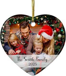 Personalized Family Holiday Hanging Ornament 2025, Customized Family Photo Ceramic Heart Ornaments, Christmas Ornament Gift for Dad Mom Children, Our First Christmas Together Keepsake Decoration