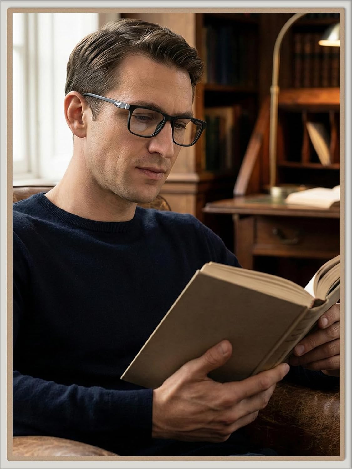 LianSan Progressive Multifocus Reading Glasses for Men,No-Line Blue Light Blocking Multifocal Computer Readers Anti Eyestrain(2 Colors/Progressive Top is not Zero,2.5x)