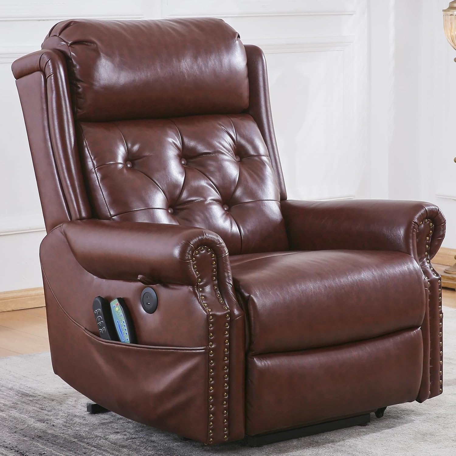 Electric Power Lift Recliner for Elderly Lay Flat Function Heat Massage Adjustable Headrest USB Ports Comfortable Living Room Lift Chair