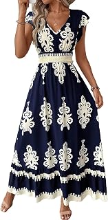 Womens Floral Long Dresses Casual Flowy Dresses for Women Spring and Summer Boho Maxi Dress