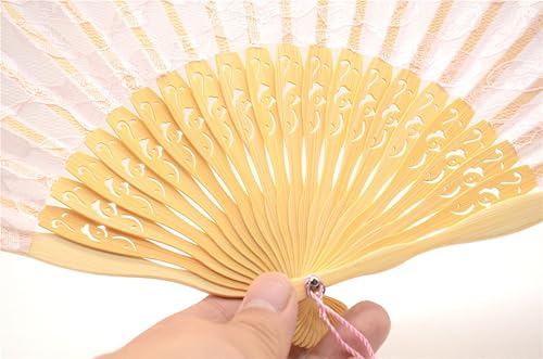 Miniatura 4 de OMyTea "Sexy Lace 8.66"(22cm) Abanico de mano plegable para mujer con marco de bambú - con una funda de tela para protección para regalos - Estilo