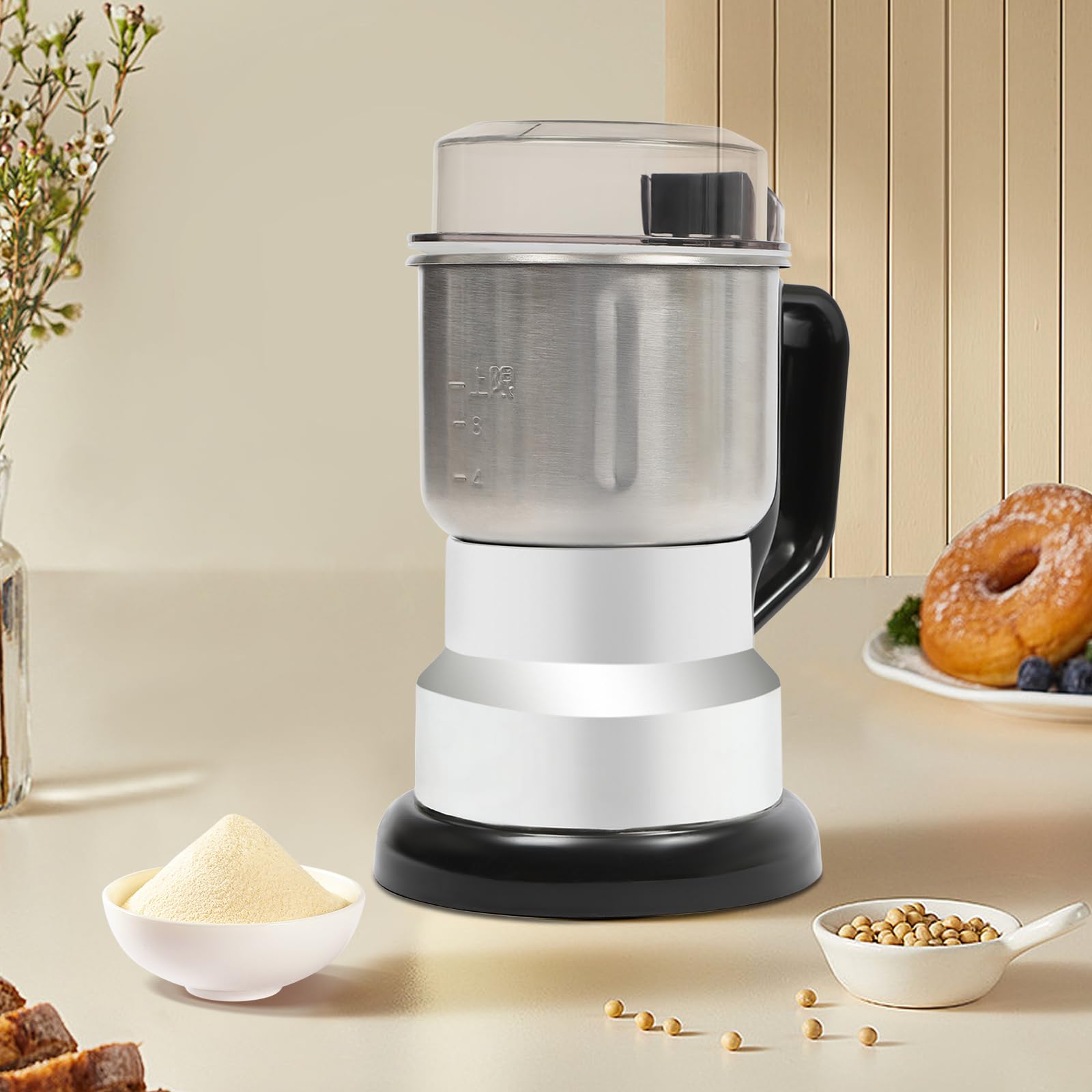 Grano Elettrico Mulino Multifunzionale 300W Alta Velocità Macinaspezie Macinacaffè Ultra Fine 500ml Capacità Acciaio Inox Polvere Macchina Coperchio Trasparente Per Materiali Secchi