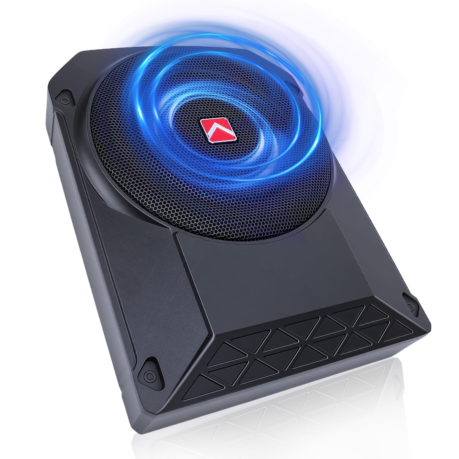 Aktiver 10 Zoll Subwoofer Ultraflach 800W 2.5 Ohm unter Sitz Fernbedienung | Aktivsubwoofer für Auto, 20-150Hz Frequenzgang, 90dB Empfindlichkeit, Aluminiumgehäuse mit Fernregler und Schutzschaltungen