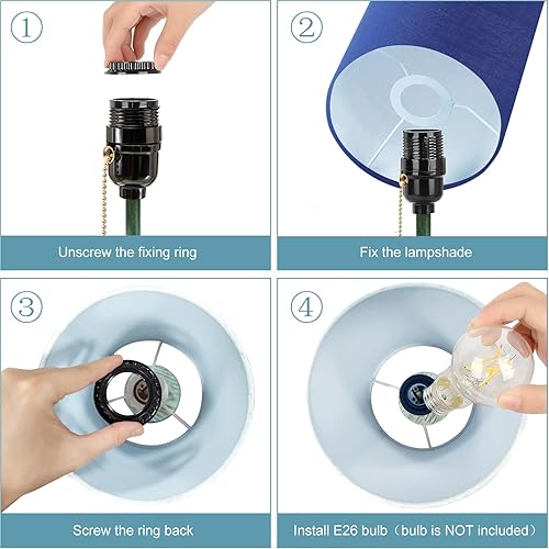 Miniatura 7 de Juego de 2 lámparas de mesa pequeñas con puertos USB, lámparas de mesita de noche azules con interruptor de cadena, lámparas de escritorio modernas