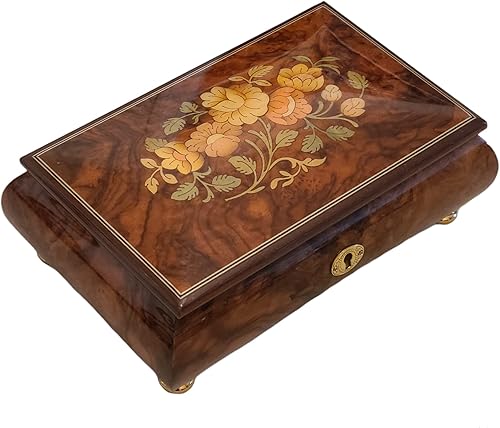 Miniatura 2 de Splendid Elm Wood Floral Italian Inlaid Music BoxJewelry Box with Customizable Tune Options in Elegant high Gloss Finish. Hand Made in Sorrento,