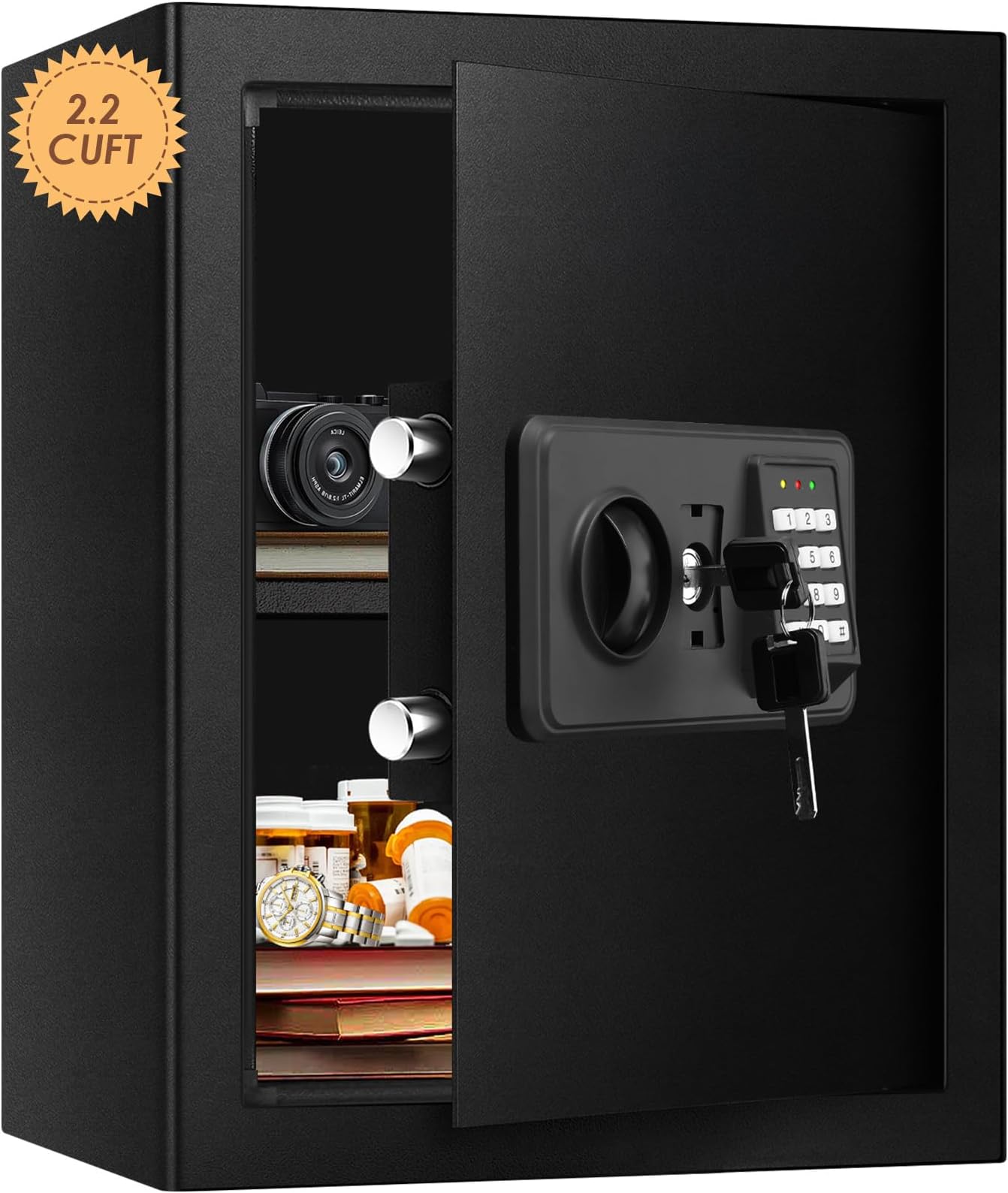 TenamicDeluxe Safe Box 2.2 Cubic Feet Electronic Digital Security Box, Keypad Lock Box Cabinet Safes, Solid Alloy Steel Office Hotel Home Safe, Black