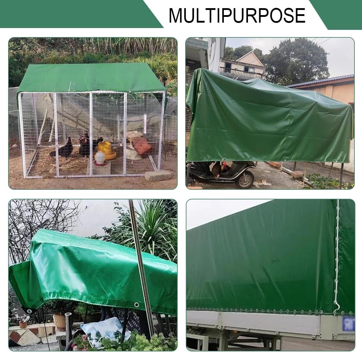 Lona verde impermeable grande con ojales, cubierta protectora multiusos reforzada para invernadero, patio, camping, lona resistente con cuerda y bridas (4,5 x 8,5 m)