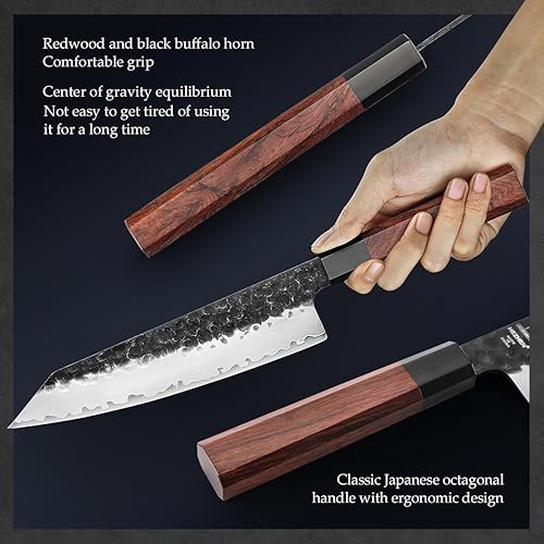 Miniatura 8 de HEZHEN- 8.5 Chef Knife, 3 Layers High Carbon Clad Steel Kiritsuke Knife, Composite Forging Steel, Professional Japanese Kitchen Knife, Redwood