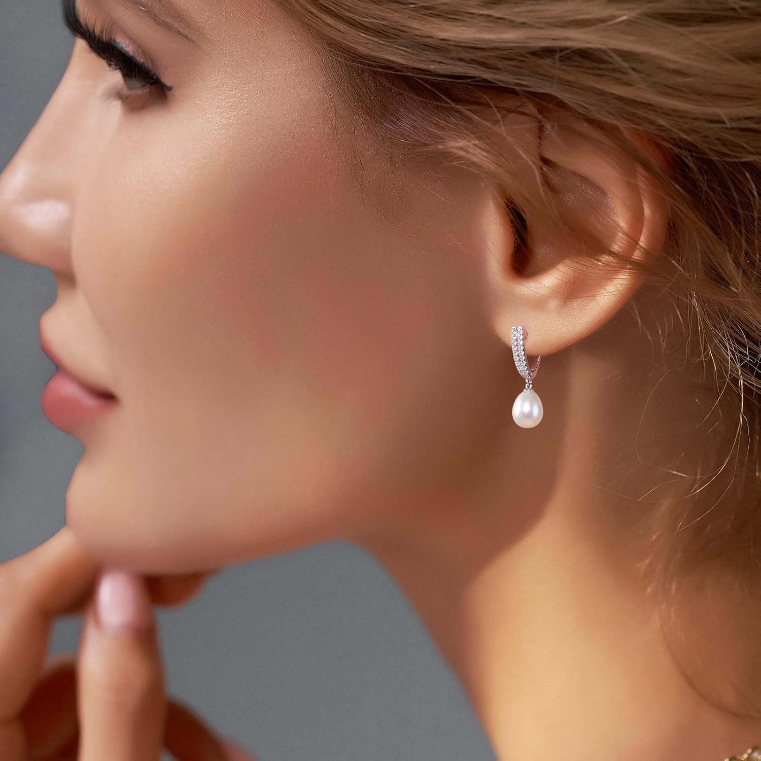 Jupiter Natural Pearl Sterling Silver Women's Stud Earrings - Genuine Pearl Cubic Zirconia Fashion Drop Earrings