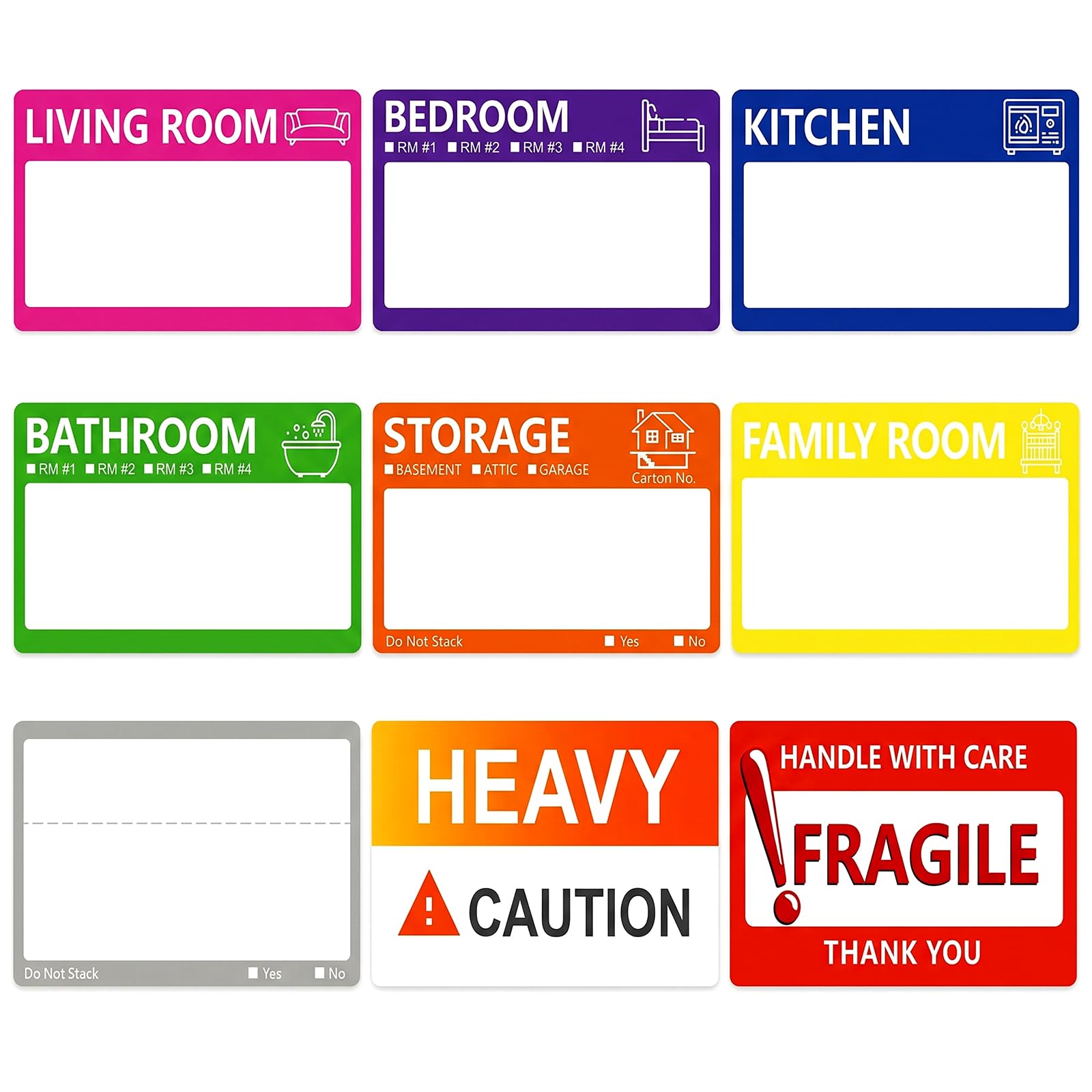 400Pcs Moving Labels for Boxes Moving Stickers with Writable Notes Areas Large Sticky Labels Fragile Stickers Heavy and Coloured Stickers for Home Relocation Storage Organisation (9 x 5 cm)