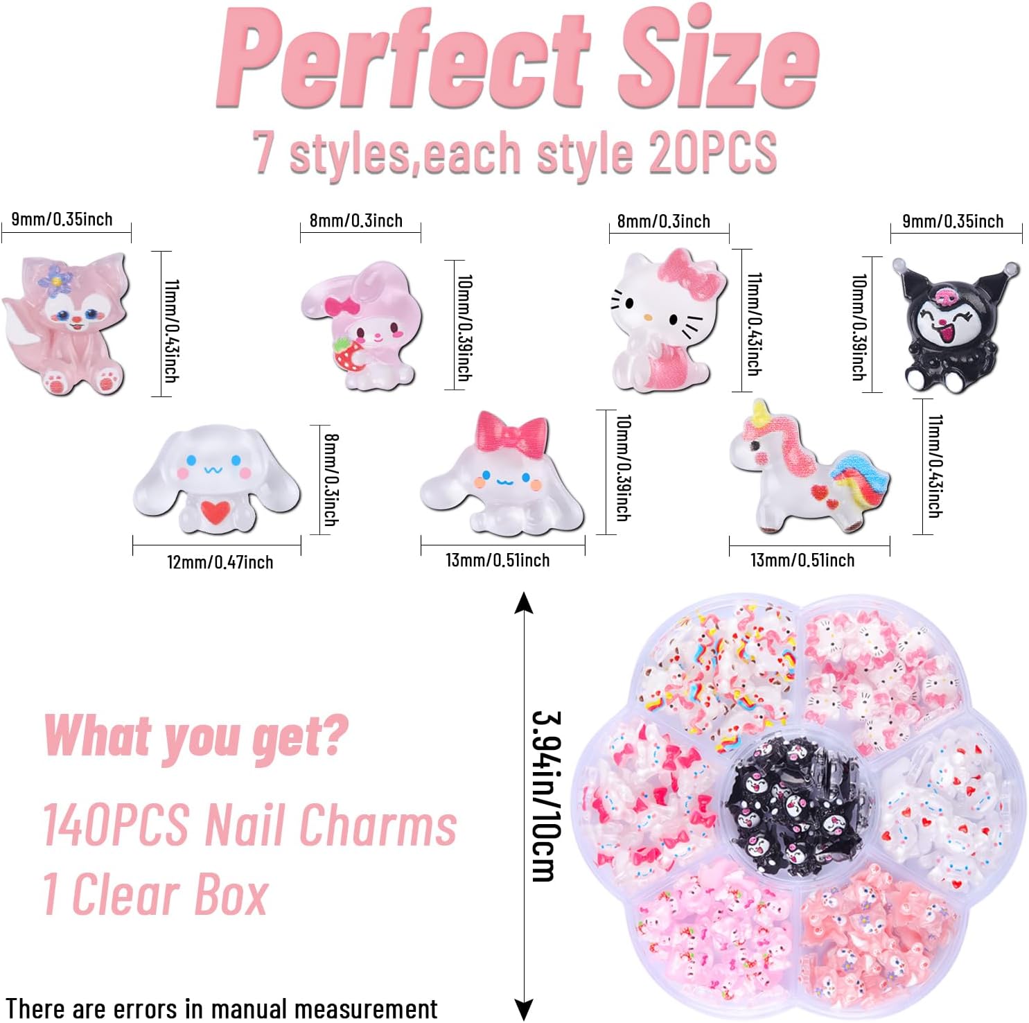 140 Pcs Nail Charms,7 Styles 3D Slime Charms Nail Decorations Flatback Resin Charm for DIY Nail Art Decorations Supplies,Hair Clips,Jewelry Making and Phone Cases Etc