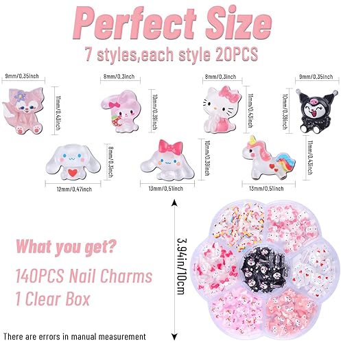 Miniatura 2 de 140 dijes de uñas, 7 estilos 3D, dijes de limo 3D, decoración de uñas, dijes de resina para bricolaje, suministros de decoración de uñas, pinzas