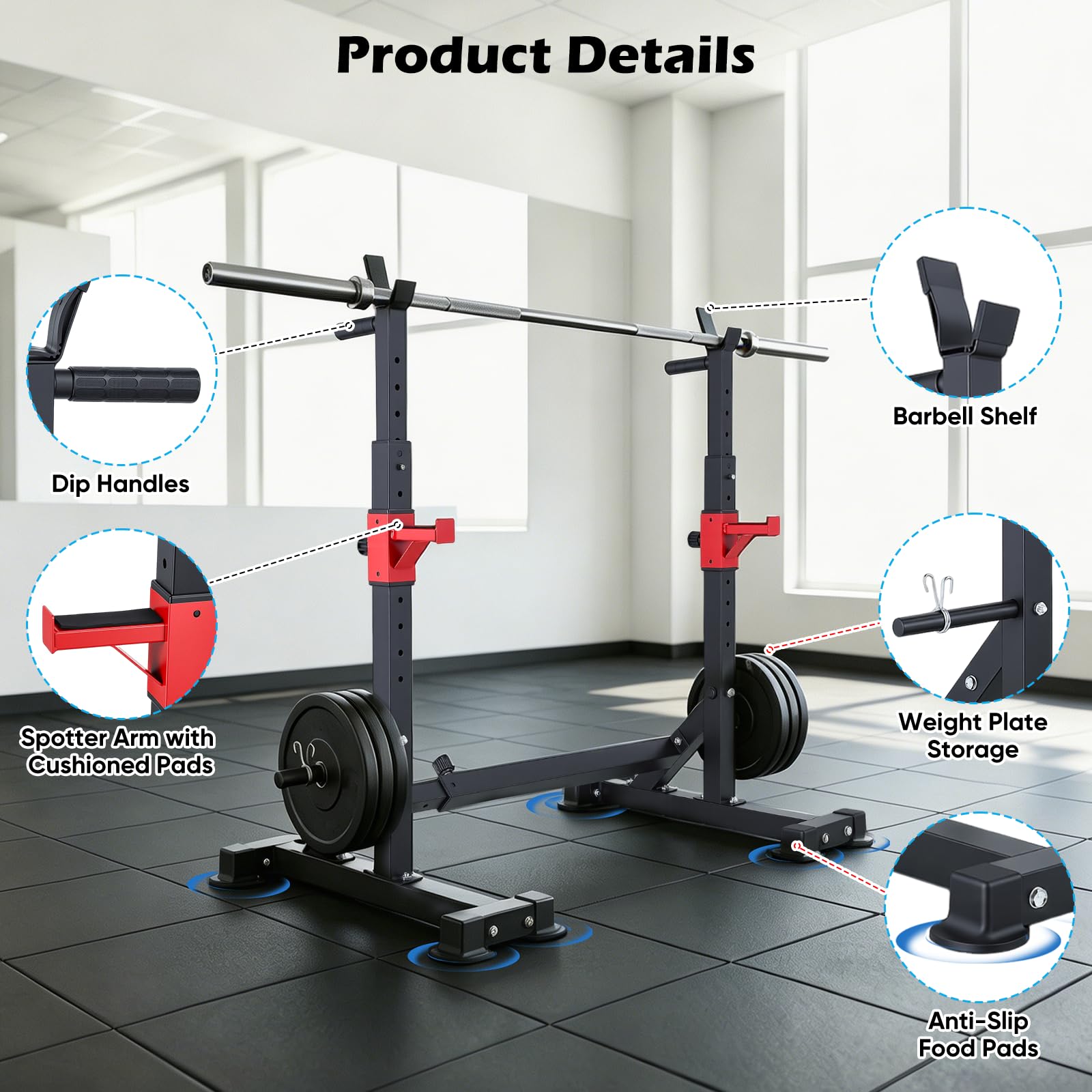 Supporto regolabile per squat e manubri, 12 livelli, 300 kg, per casa