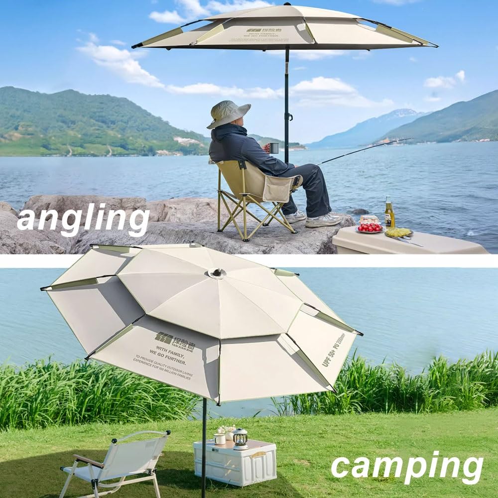 2.2m Sombrilla De Playa Antiviento,Paraguas De Pesca Plegable, Inclinación Ajustable, Sombrilla De Mesa Al Aire Libre con Techo De Ventilación(Beige)
