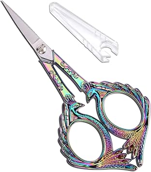 YOUGUOM Embroidery Scissors - Small Vintage Sharp Detail Shears for DIY Craft, Sewing, Artwork, Needlework Yarn, Fabric Cutting, Thread Snips, 5in Rainbow Peacock Style