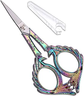 YOUGUOM Cute Craft Scissors, Rainbow Embroidery Scissors | Small Sharp Tip for Sewing, DIY Artwork, Needlework, Yarn, Fabric, Paper Cutting, Thread Snipping, 5in Rainbow Peacock Style