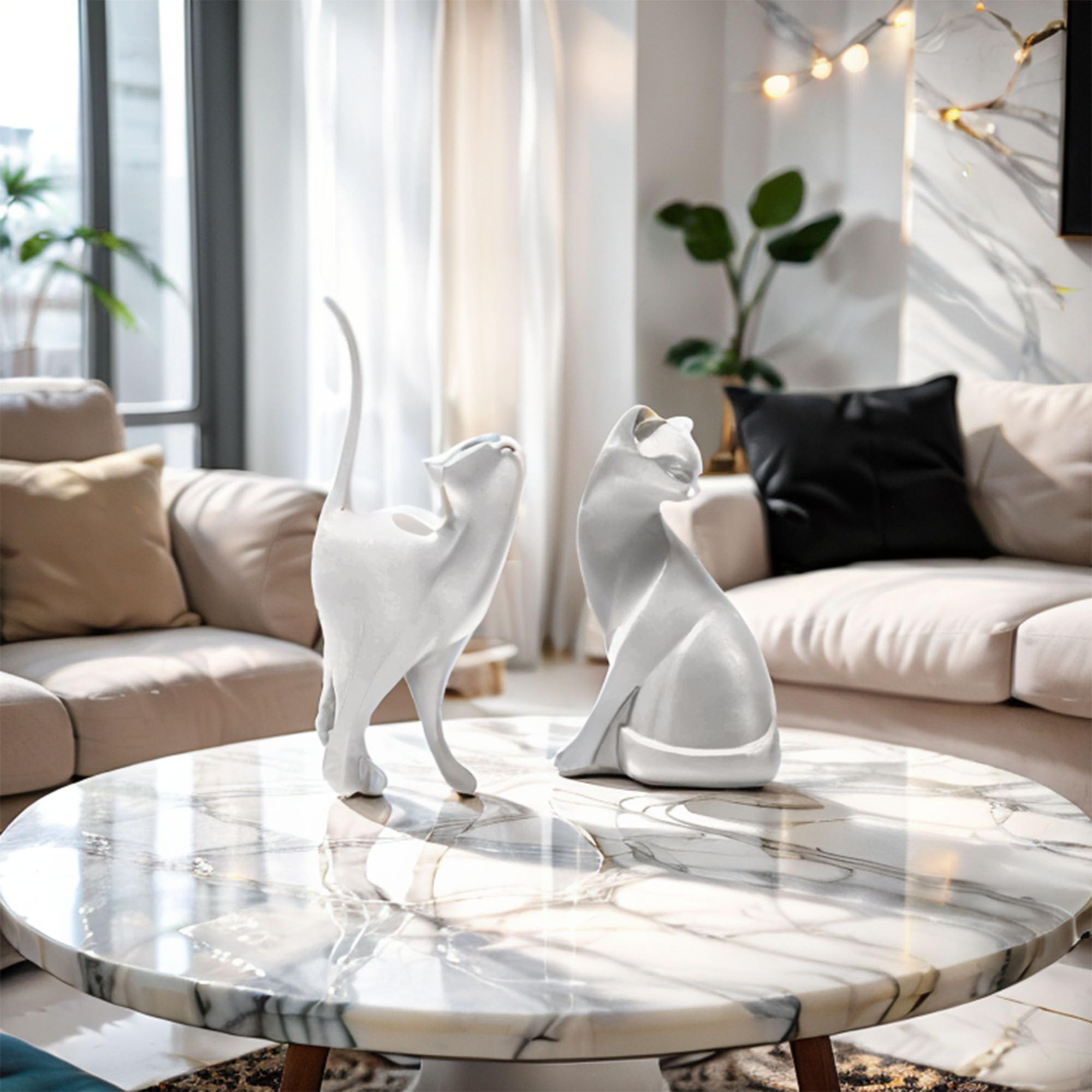 Moderne Statue Decoration Interieur, Animal Compagnie Ornements Sculpture Abstraite, Chaton Sculptures Décoratives, Moderne Accessoires Décoration Statuette Resine, Cadeaux Amoureux Chats (argent)