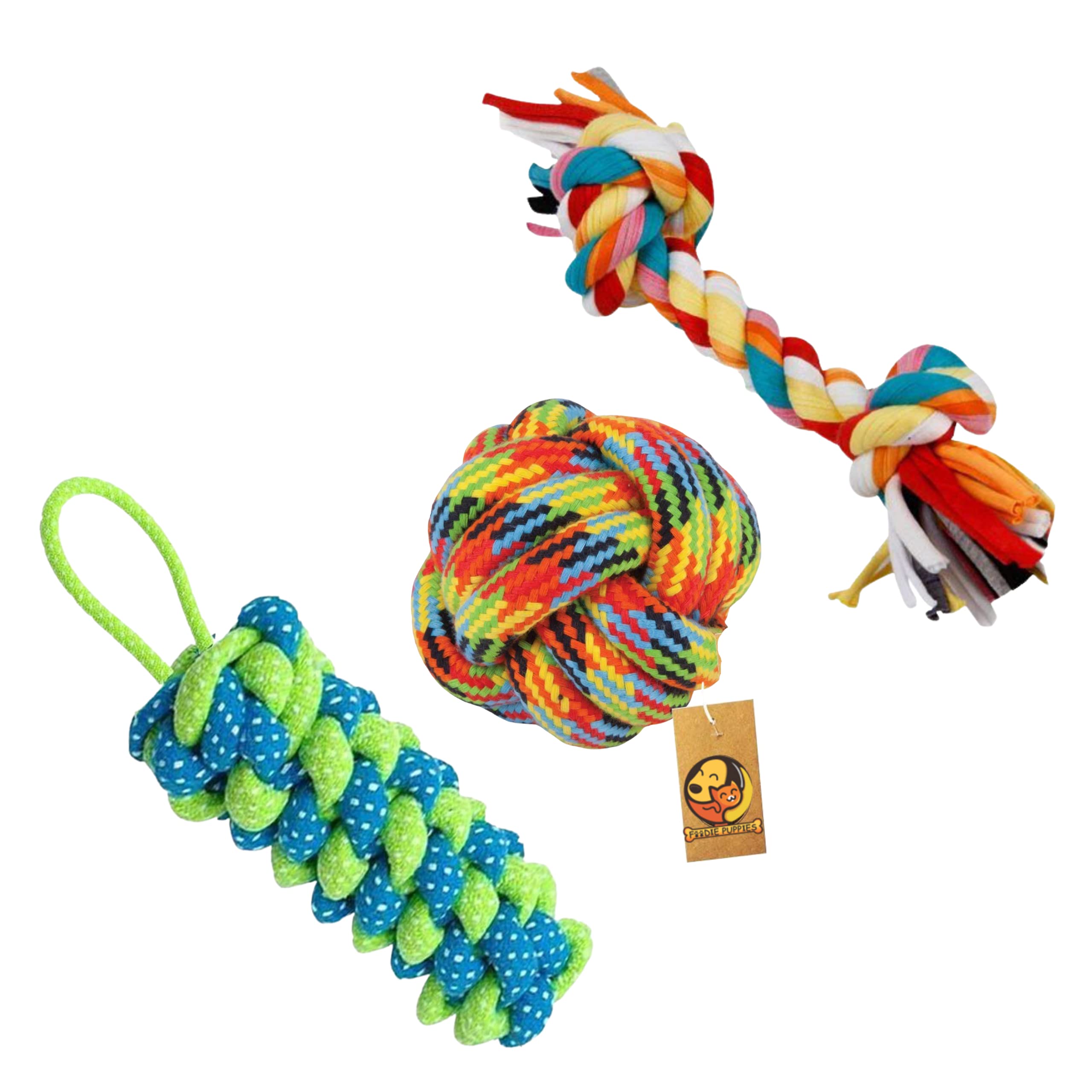 Foodie Puppies Durable Cotton Rope Chew Toy - 3 in 1 Combo (Color May Vary) | Chewing, Gum Exercise, Teething, and Training for Small to Medium Size Dogs and Puppies (B093SJ3M27) Amazon Price History, Amazon Price Tracker