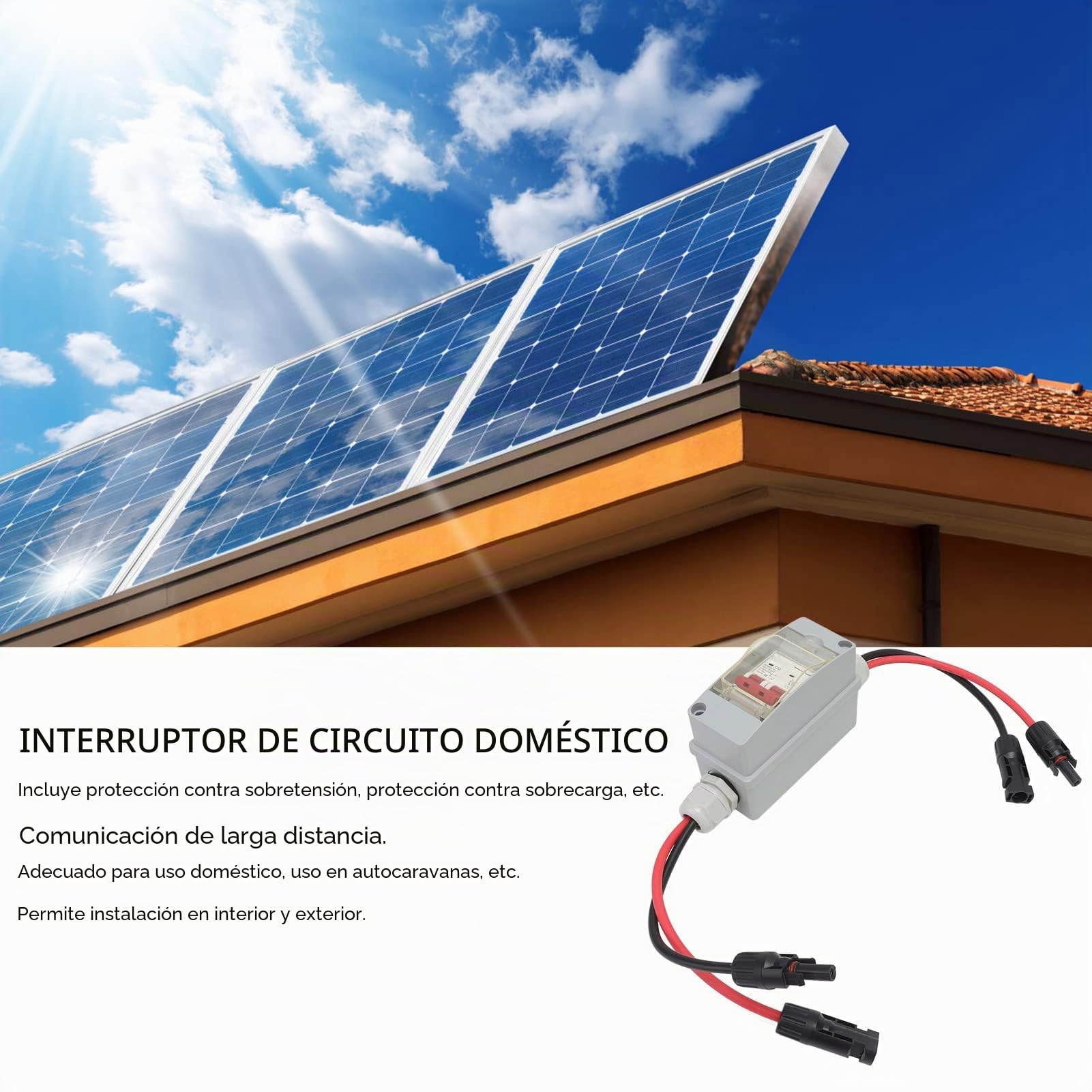 Disyuntor en Miniatura, MCB 2P DC 500V 32A DC Interruptor de Desconexión Aislador de Fotovoltaico Solar con Caja de Distribución IP65 para de Red de Paneles Solares (Con cable y