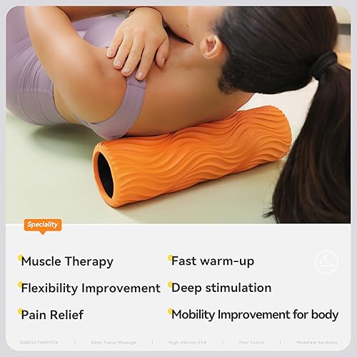 Miniatura 4 de Rodillo de espuma - Rodillo de masaje muscular para dolor de espalda y estiramientos - Textura ergonómica de onda ancha - Masaje muscular profundo