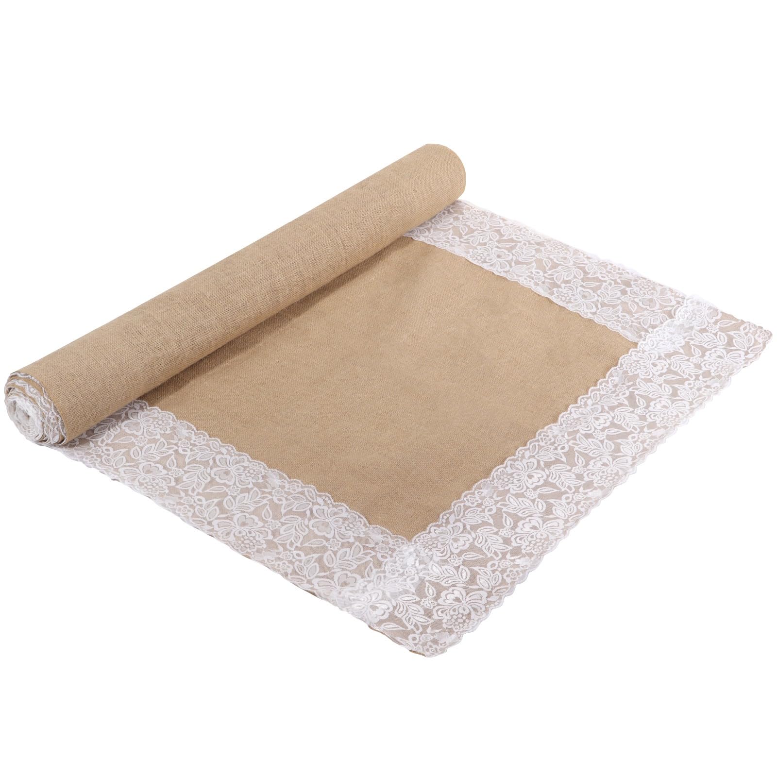 Chemin d'allée en toile de jute naturelle avec dentelle, 90,9 cm x 6 m, chemin de couloir rustique pour mariage et fête pour événements en plein air, tapis de couloir en toile de jute marron