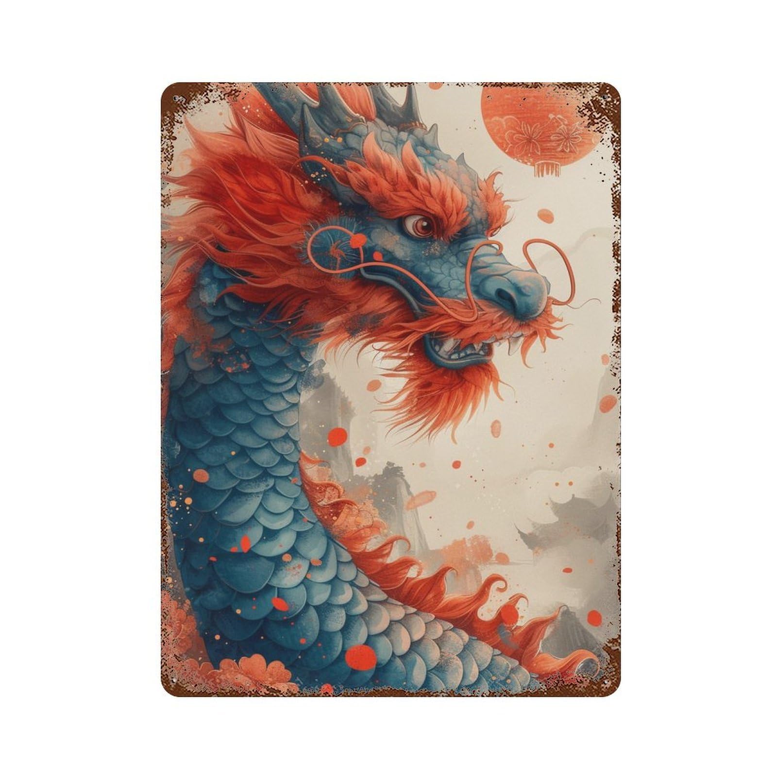Chinese Dragon Art Print Rustic Tin Plaque 15.7"x11.8", Industrial Home Decor for Pub, Kitchen And Man Cave Decor