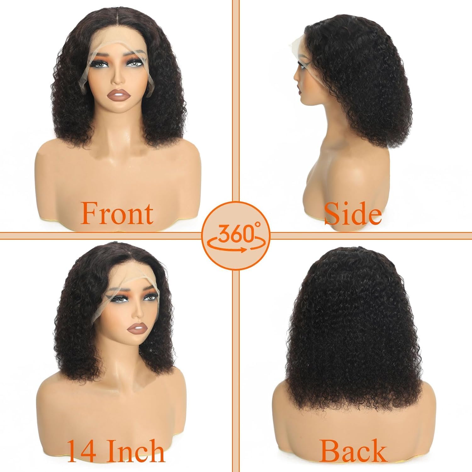 14 Inch Deep Wave Bob Wig Human Hair 13x4 200 Density Short Curly Lace Front Wigs Human Hair HD Transparent Frontal Water Bob Wigs Wet Wavy Glueless Pre Plucked Bob Wig for Women Natural Black