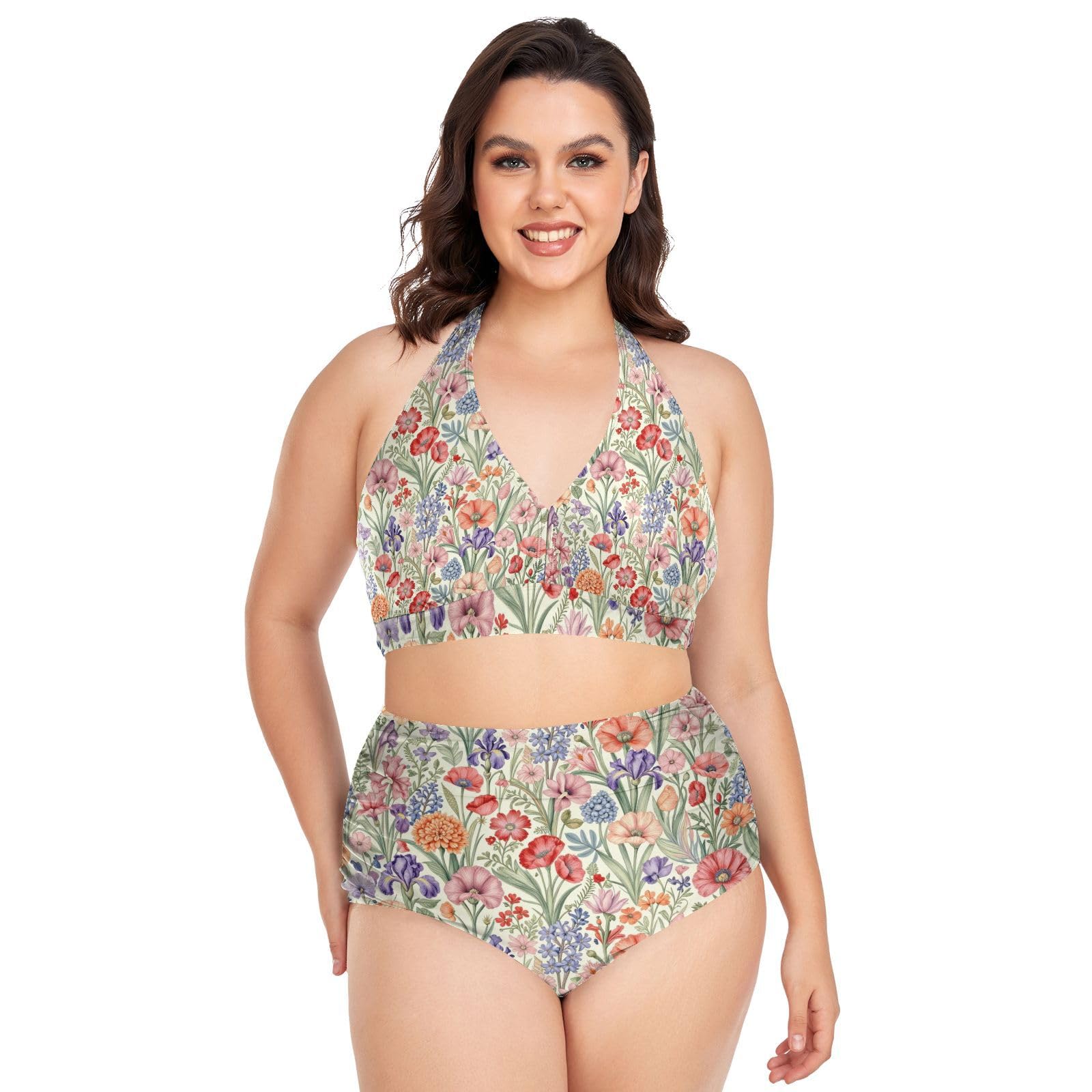 FRODOTGV Costumi da bagno donna taglie forti L-4XL | 92% poliestere 8% spandex tessuto elastico spallacci regolabili per viaggi tropicali e attività acquatiche fiori selvatici