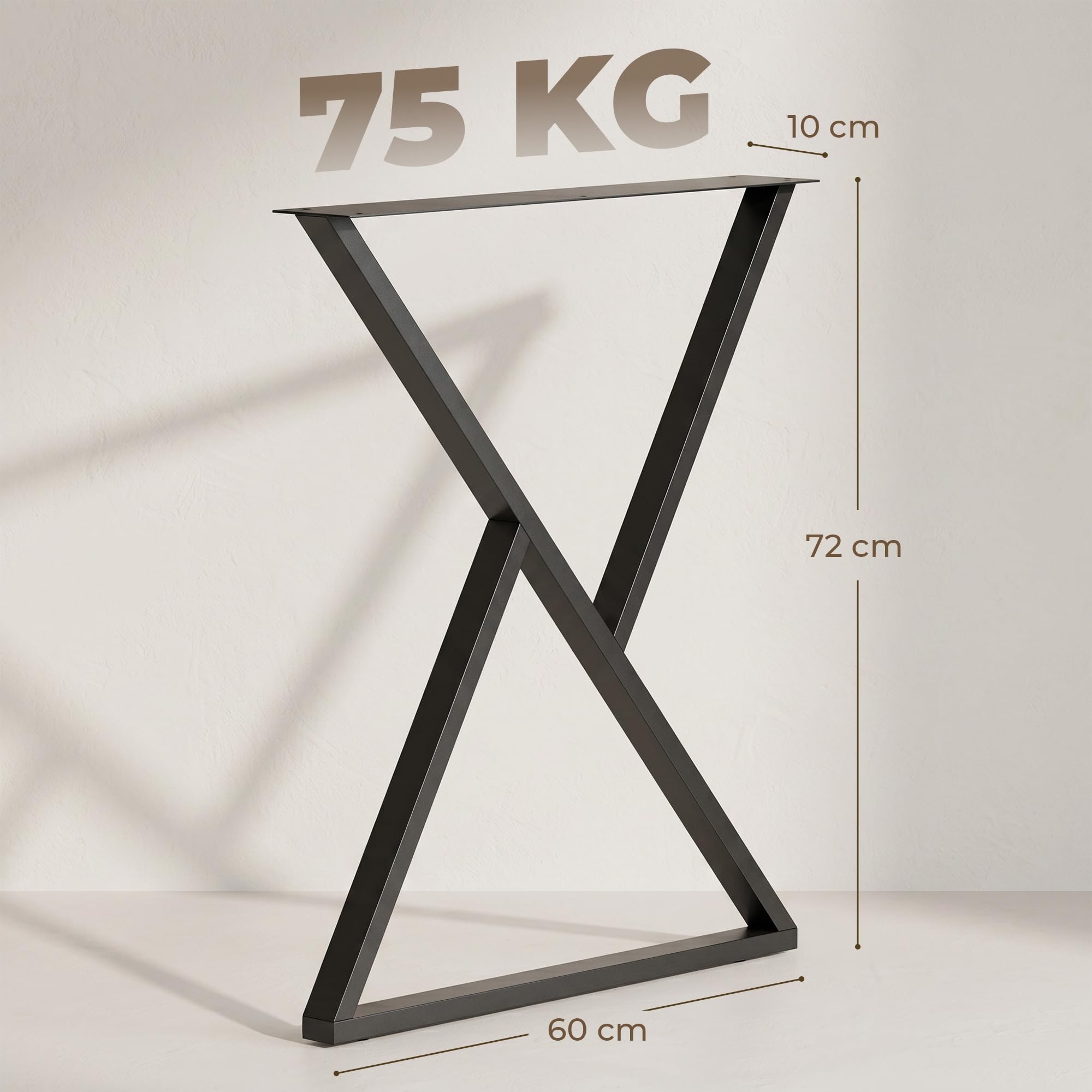 HOMCOM Pieds de Table en Acier, 60 x 72 cm, Lot de 2 Pieds de Bureau en Forme X, Bricolage à Domicile, avec Patins Réglables et Vis, Style Industriel, Noir