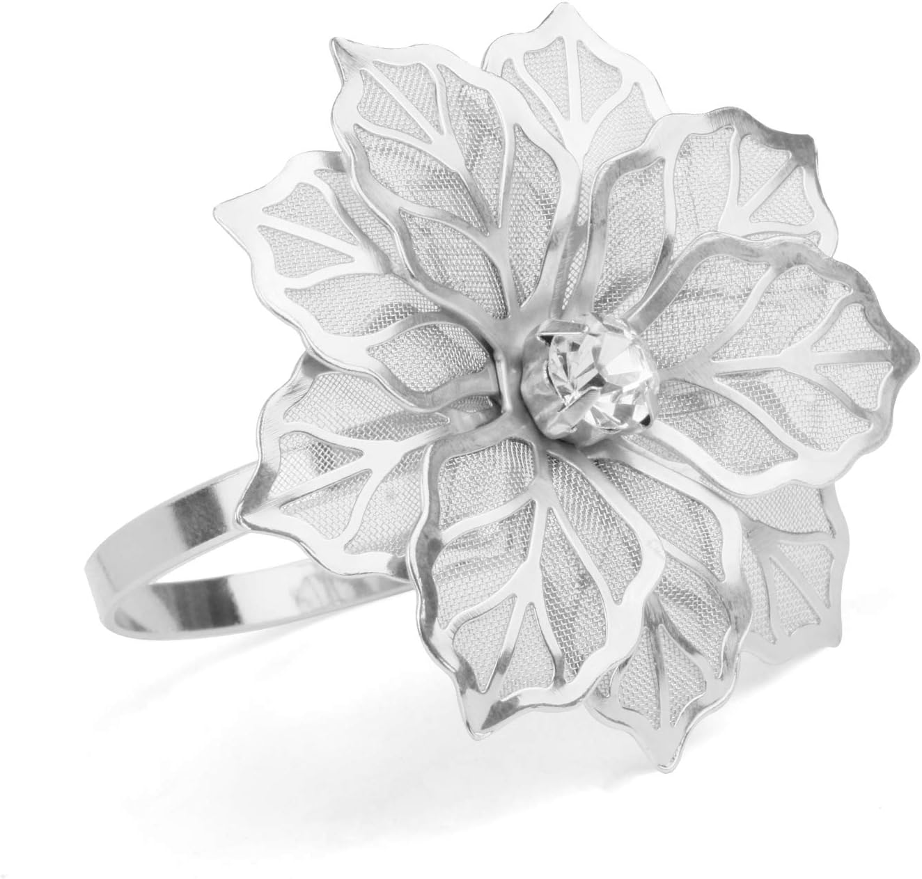 Picowe Set of 12 Alloy Napkin Rings with Hollow Out Flower Napkin Ring Holders for Wedding Party Holiday Banquet Christmas Dinner Delicate Serviette Buckles Decor Favor (Silver)