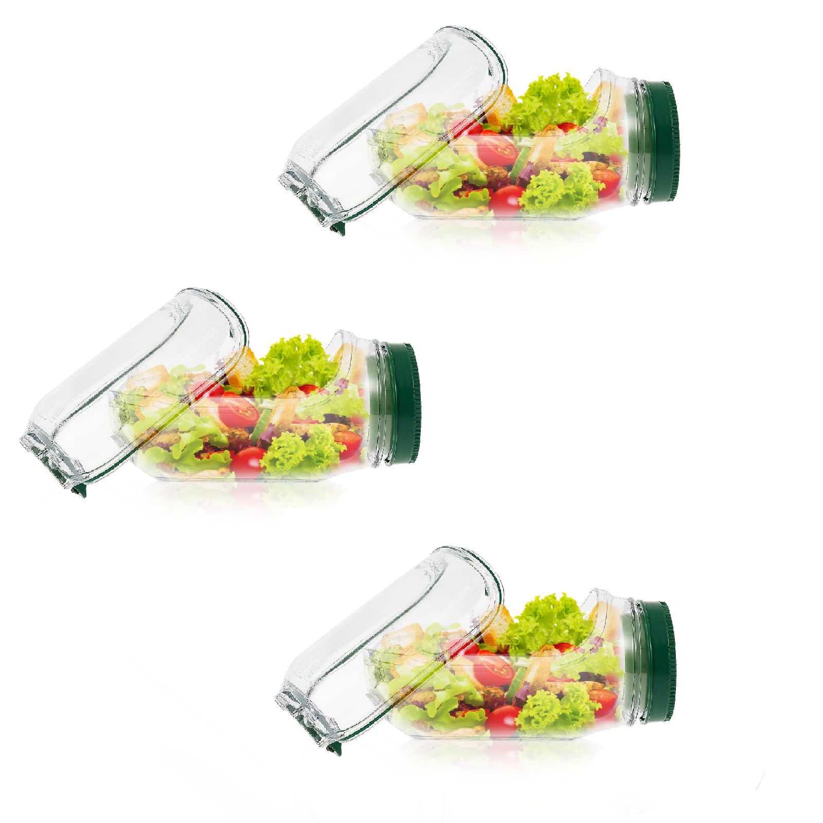 VAVPUP Original Salad Pod - 700ML Side Open Design with Leakproof Dressing Container,Microwave/Dishwasher/Freezer Safe for Meal Prep & Travel,Ideal for Home,Outdoor & Party Use (3pcs-Green)