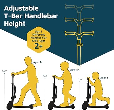 Lifemaster children's scooter – foldable seat – roll and LED wheel lights on – children's and toddlers 3-wheel kick scooter – adjustable handlebars – indoors and outdoors – Lifemaster