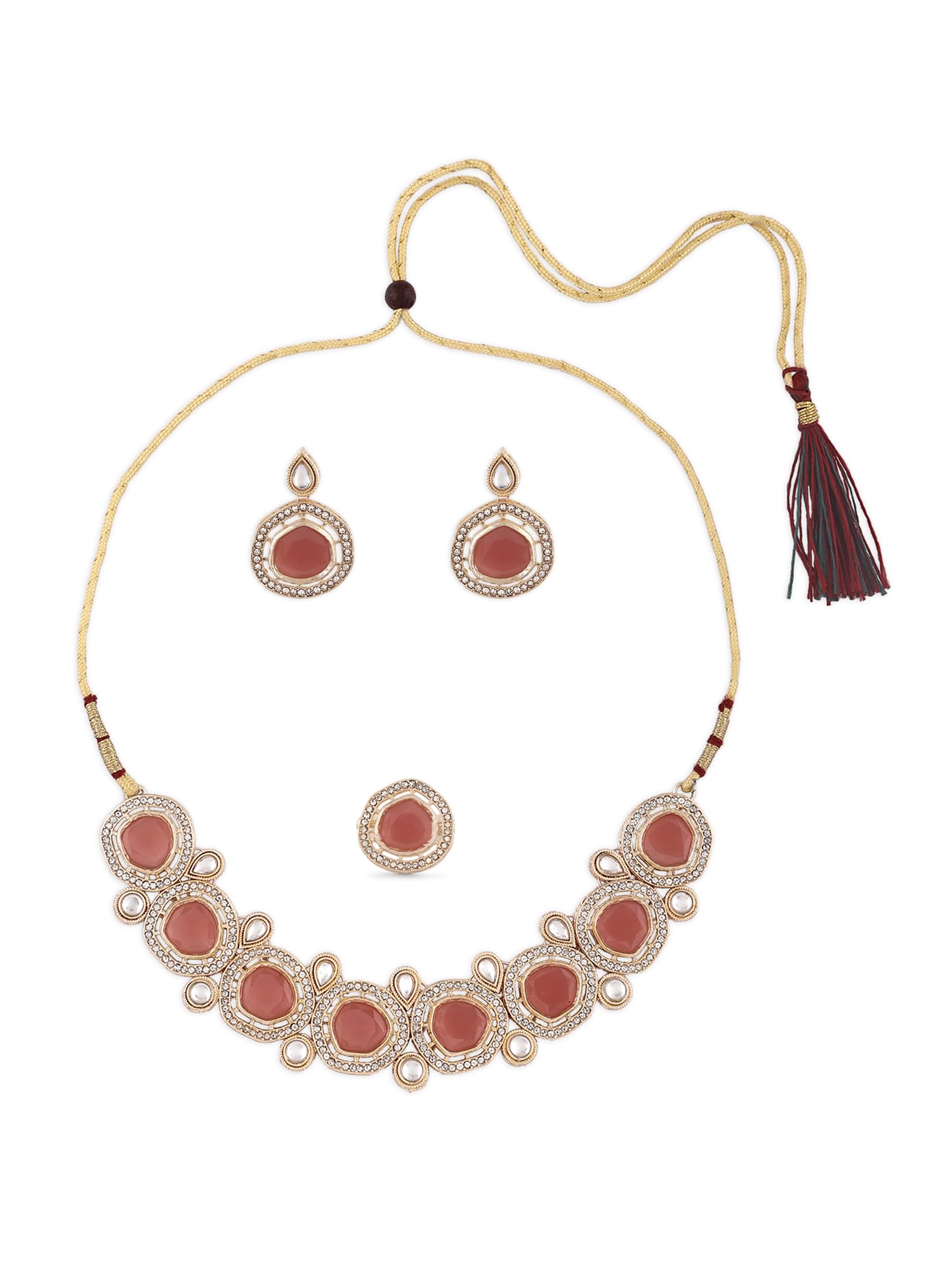 ZAVERI PEARLS Peach Kundan & Austrian Diamonds Choker Necklace Earring & Ring Set For Women-ZPFK18831 (B0DCSTZPZ6) Amazon Price History, Amazon Price Tracker