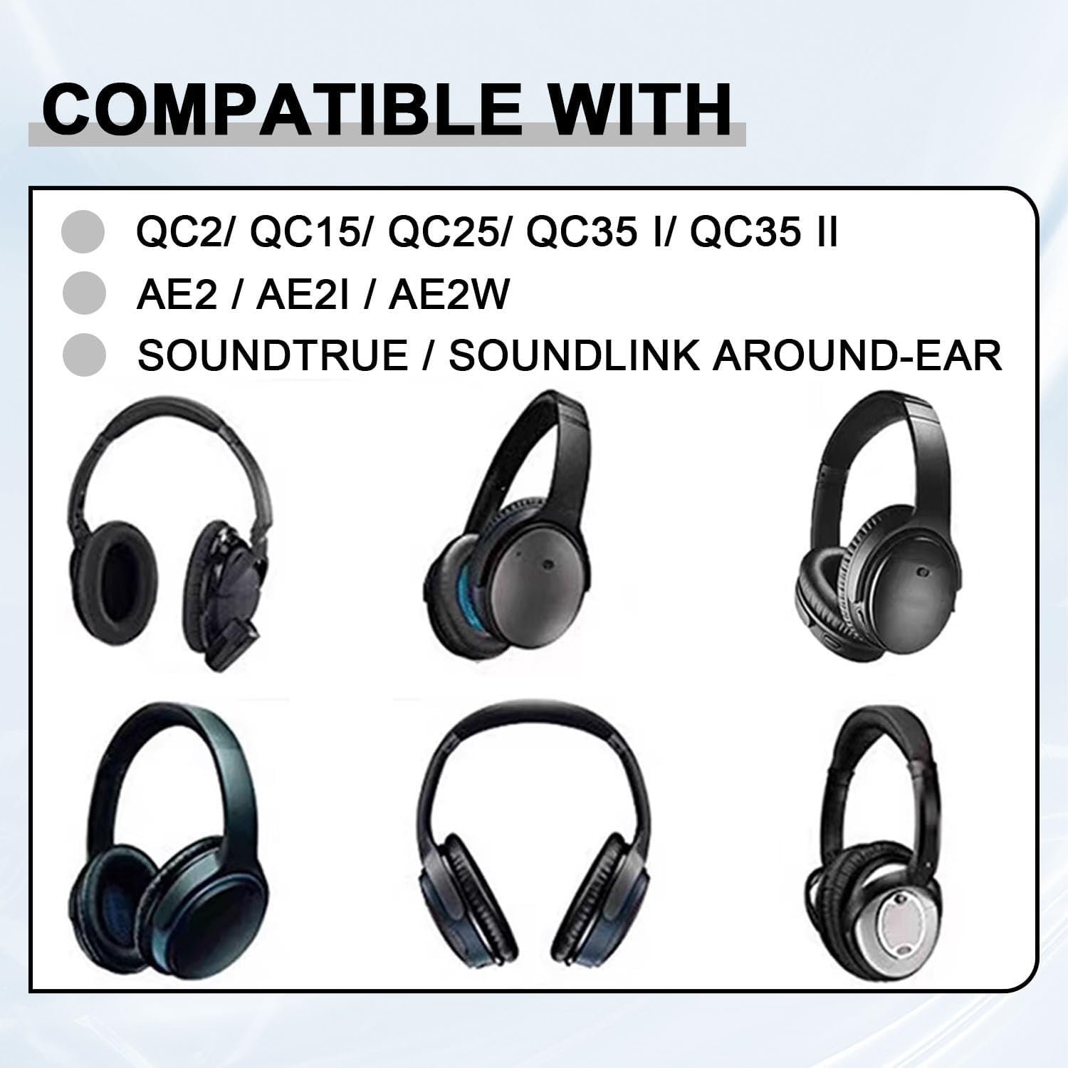 Replacement Earpads Cushions for Bose QuietComfort 35 & Quiet Comfort 35 II, Headphones Ear Covers Ear Pads for Bose QC35/QC35II/25/15 QC2 / Ae2 / Ae2i / Ae2W / Sound Link/Sound True-Black&Black